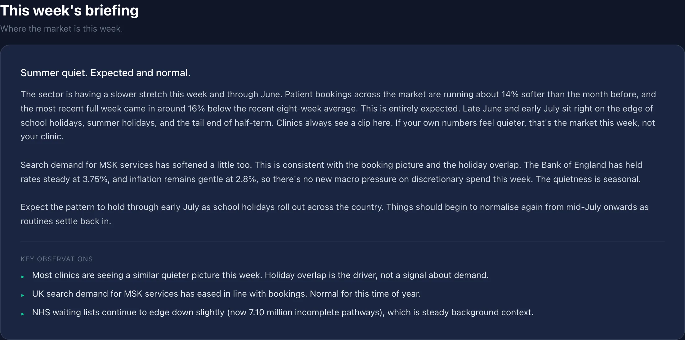 Market update · This week's briefing
